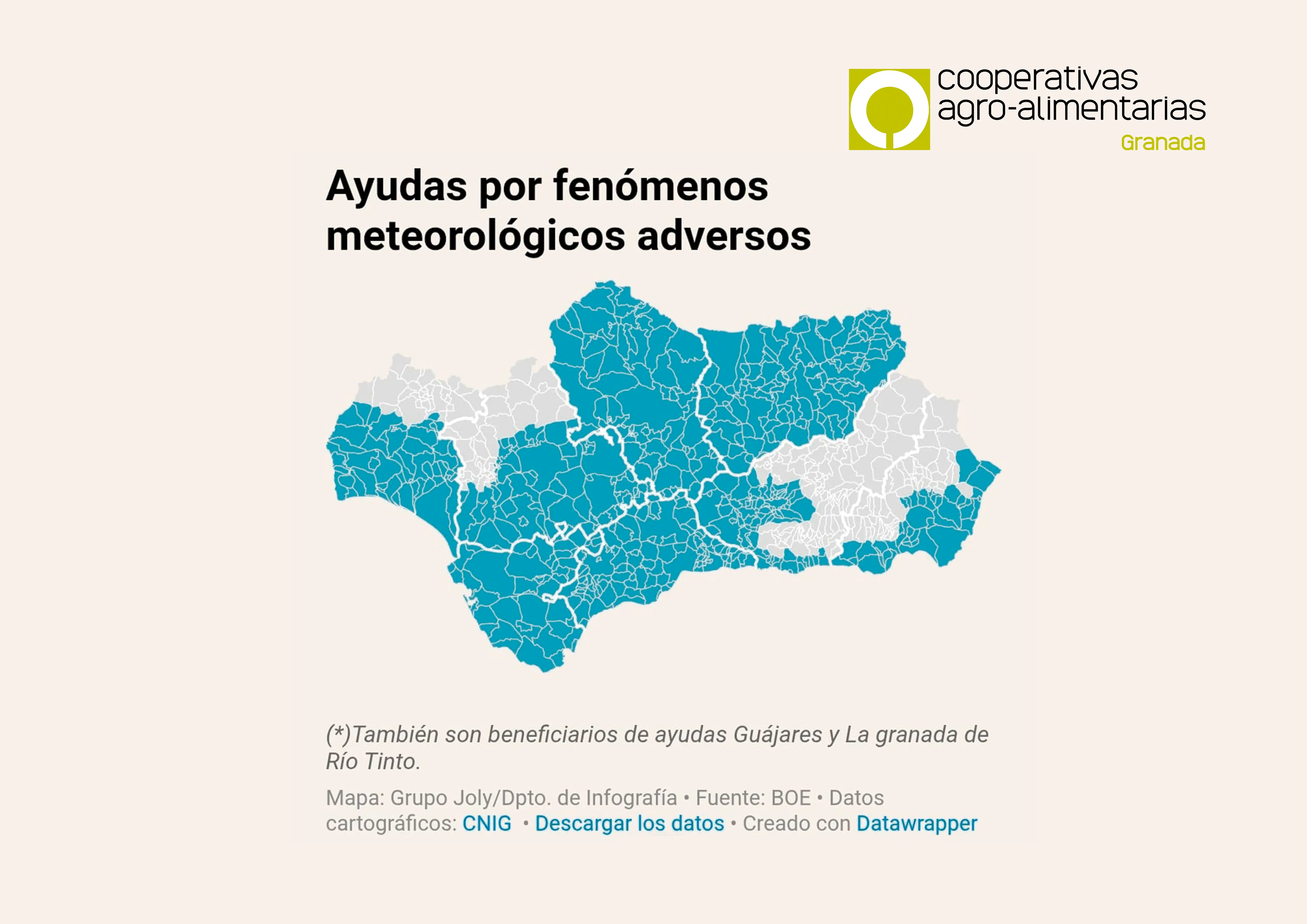 Mapa de municipios con ayudas por temporales en Granada