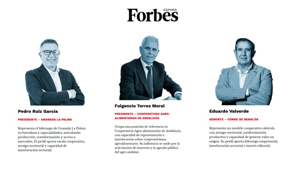 Tres referentes del cooperativismo granadino, entre los 50 más influyentes del agro andaluz según Forbes